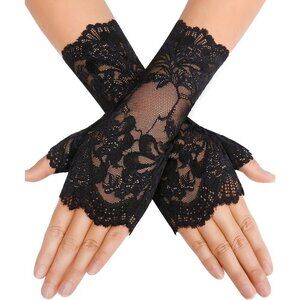 Women Evening Fingerless Short Wrist Black Lace Gloves Party Prom Cosplay